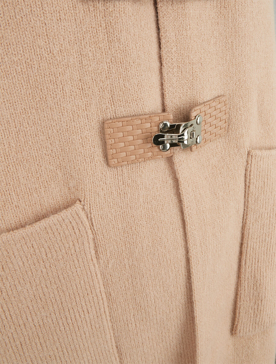 Gilet long uni à boutons à bascule - Taupe - 3