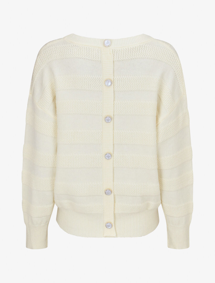 Pull uni à boutons décoratifs au dos - Crème - 2