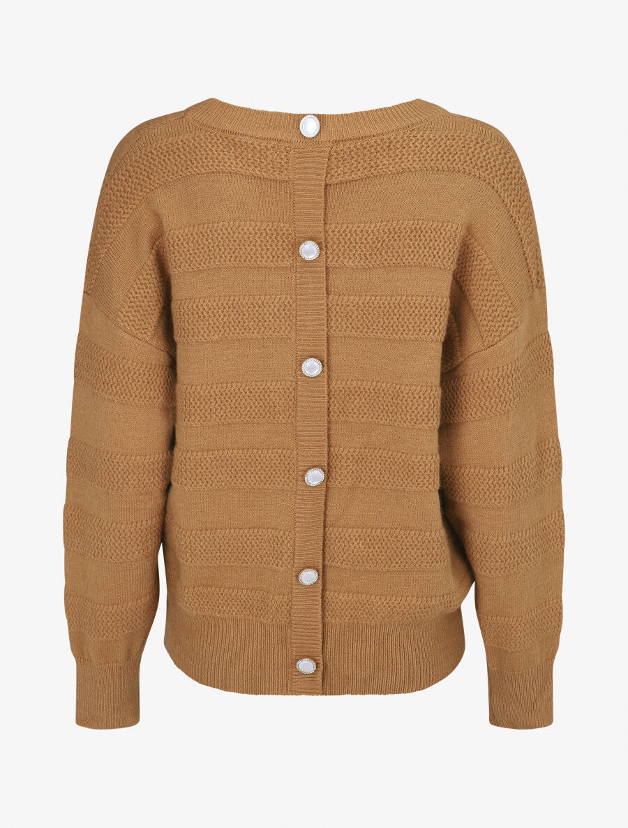 Pull uni à boutons décoratifs au dos - Camel - 2