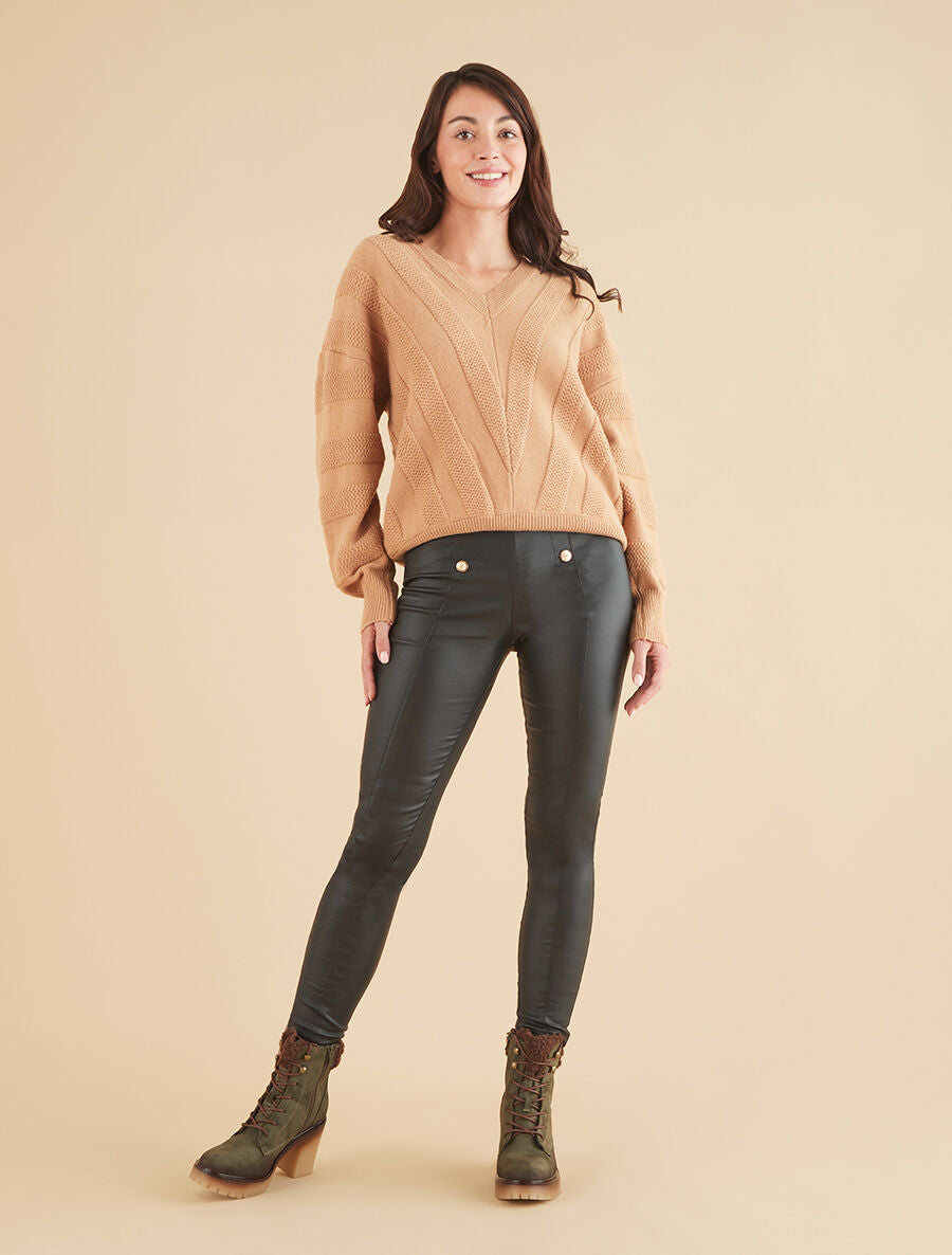 Pull uni à boutons décoratifs au dos - Camel - 4