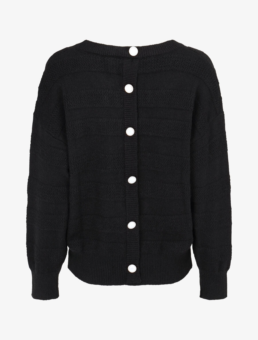 Pull uni à boutons décoratifs au dos - Noir - 2
