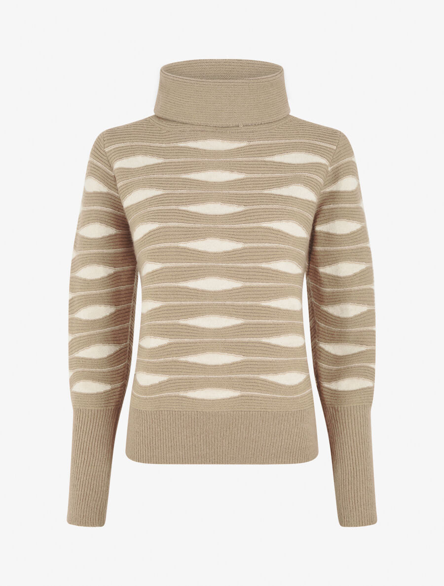 Pull droit col roulé en jacquard graphique - Taupe - 1