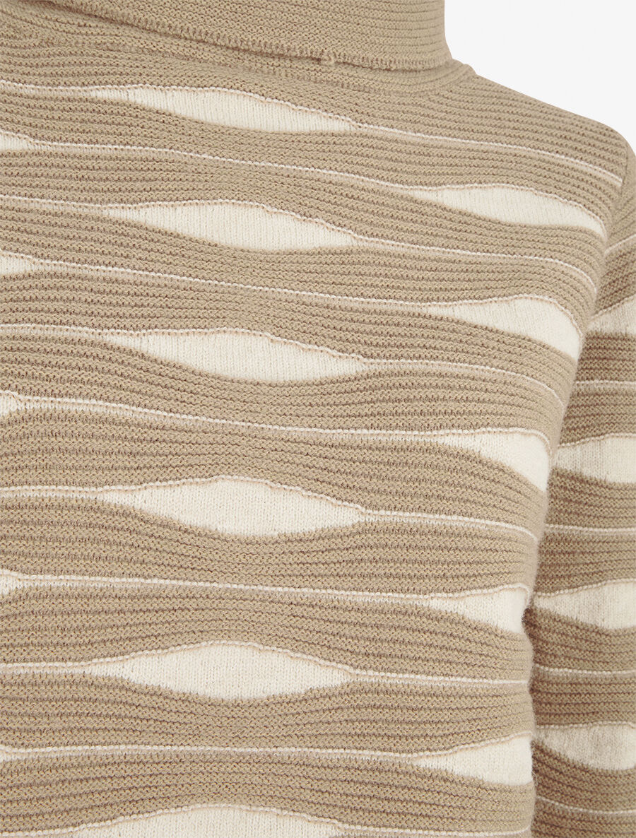 Pull droit col roulé en jacquard graphique - Taupe - 3