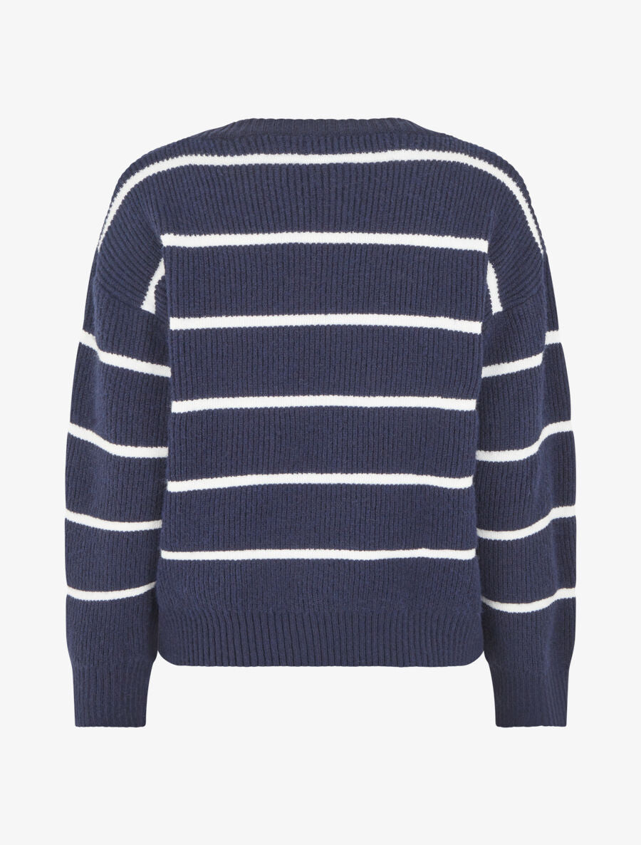 Pull droit col rond à rayures - Marine - 2
