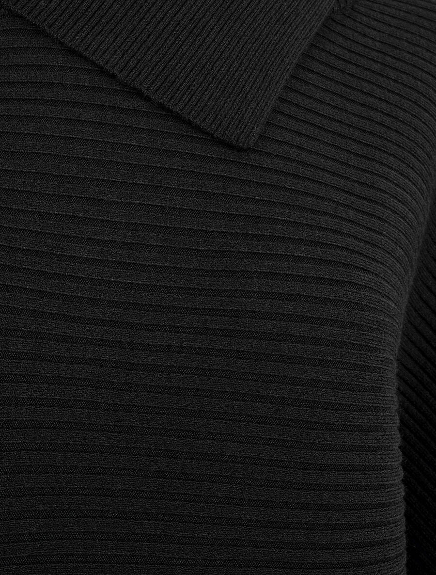 Pull ample côtelé à col montant asymétrique - Noir - 3