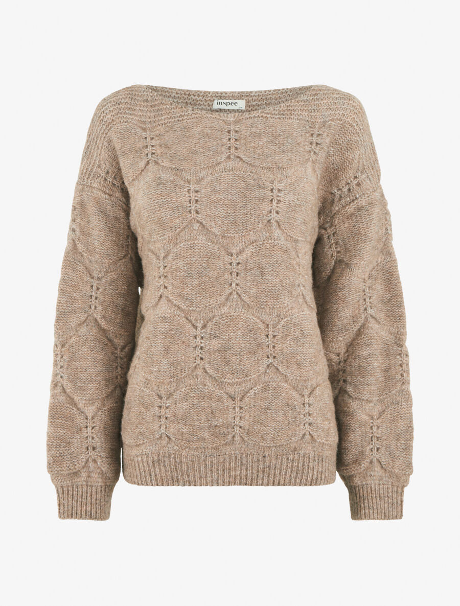 Pull droit en maille graphique - Taupe - 5