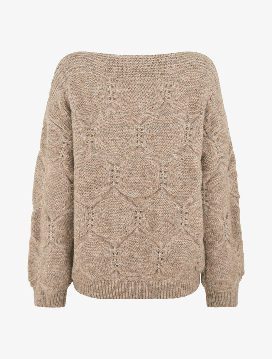 Pull droit en maille graphique - Taupe - 2