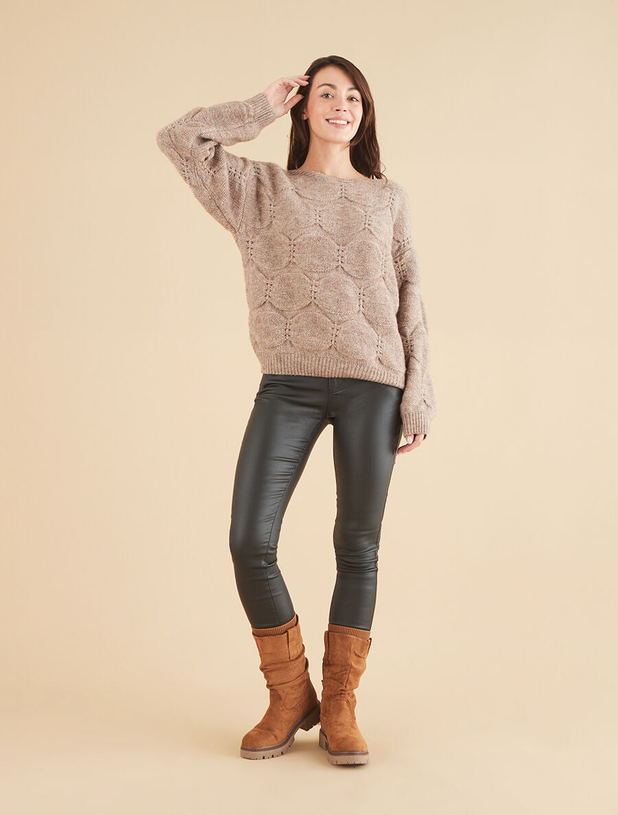 Pull droit en maille graphique - Taupe - 4