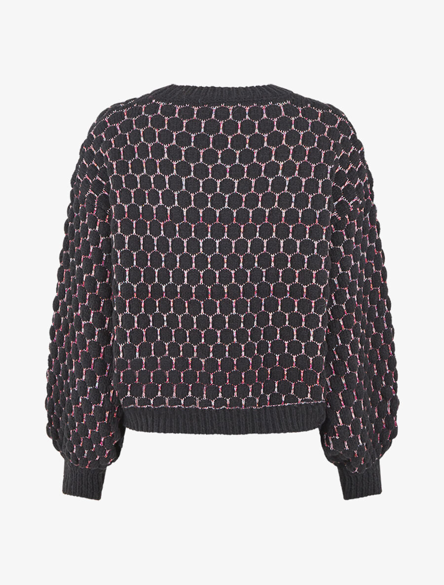 Pull irisé en maille effet écailles - Noir - 2