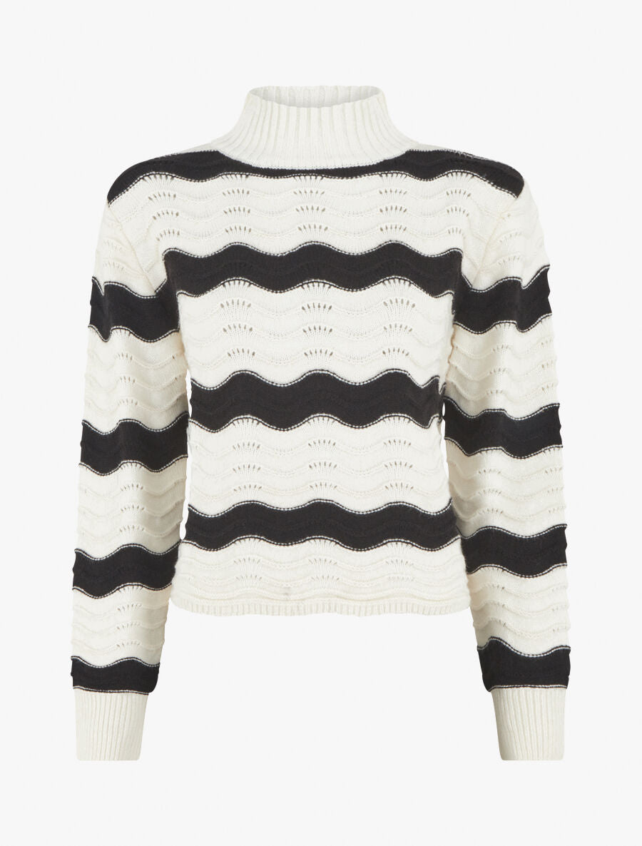 Pull droit col montant motif zigzag - Noir/blanc - 1