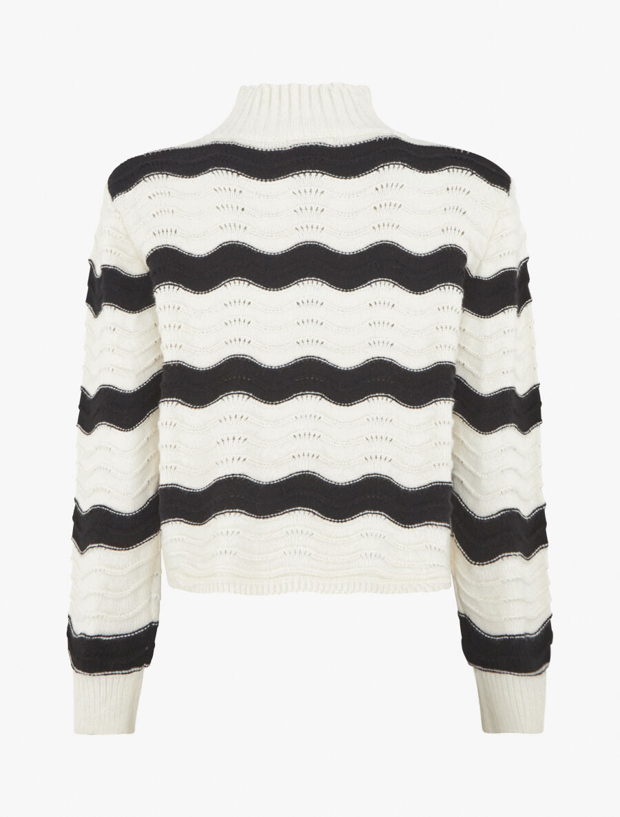Pull droit col montant motif zigzag - Noir/blanc - 2