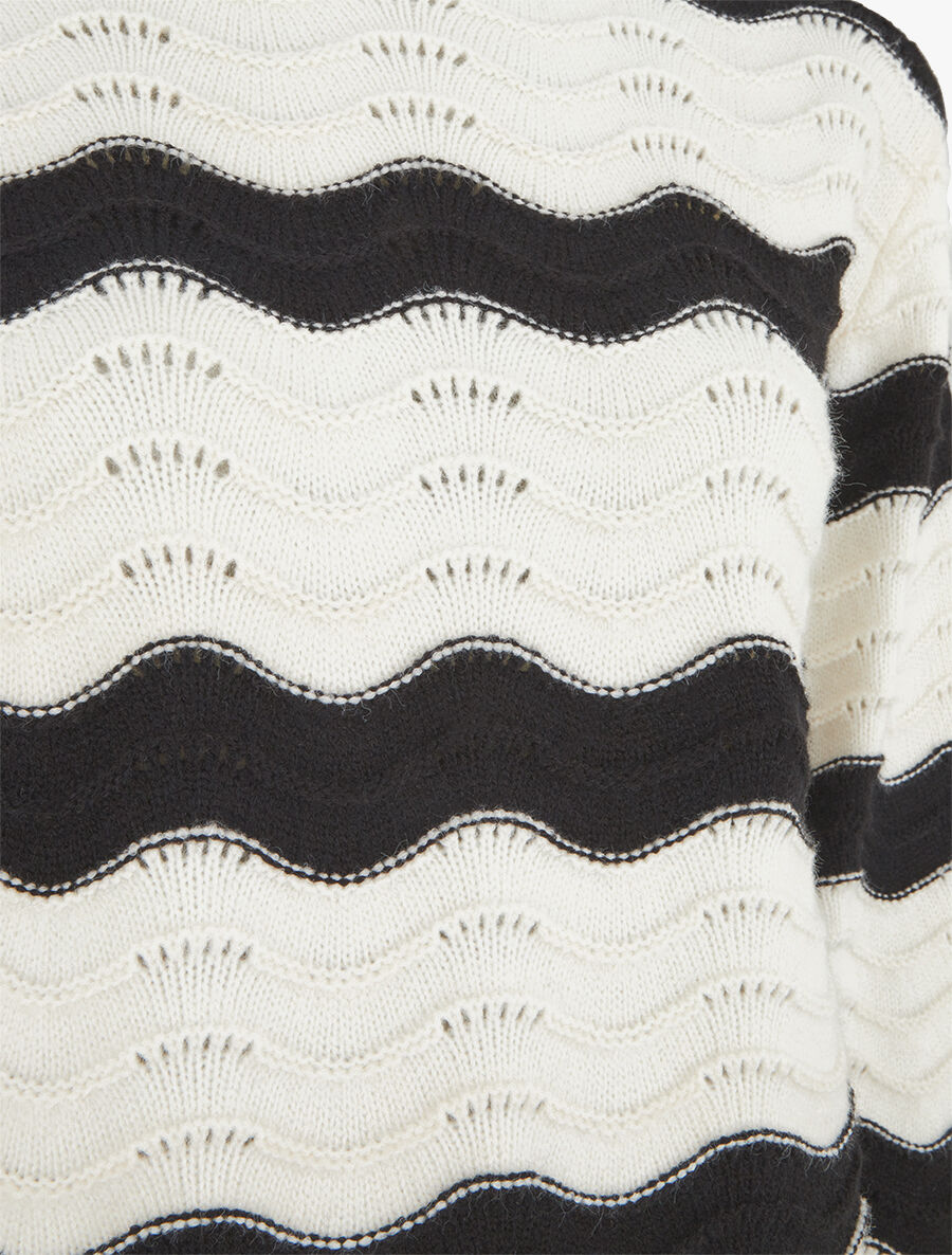 Pull droit col montant motif zigzag - Noir/blanc - 3