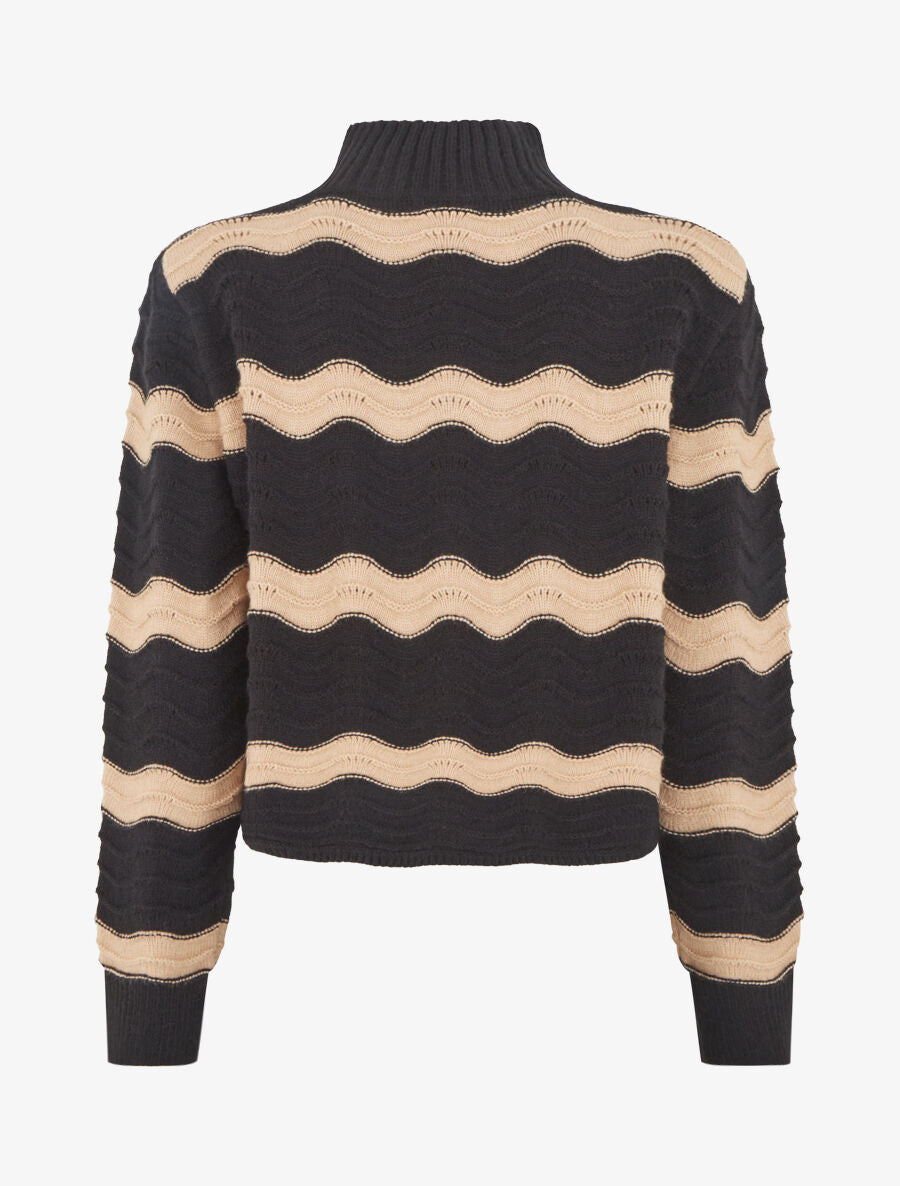 Pull droit col montant motif zigzag - Noir/beige - 2