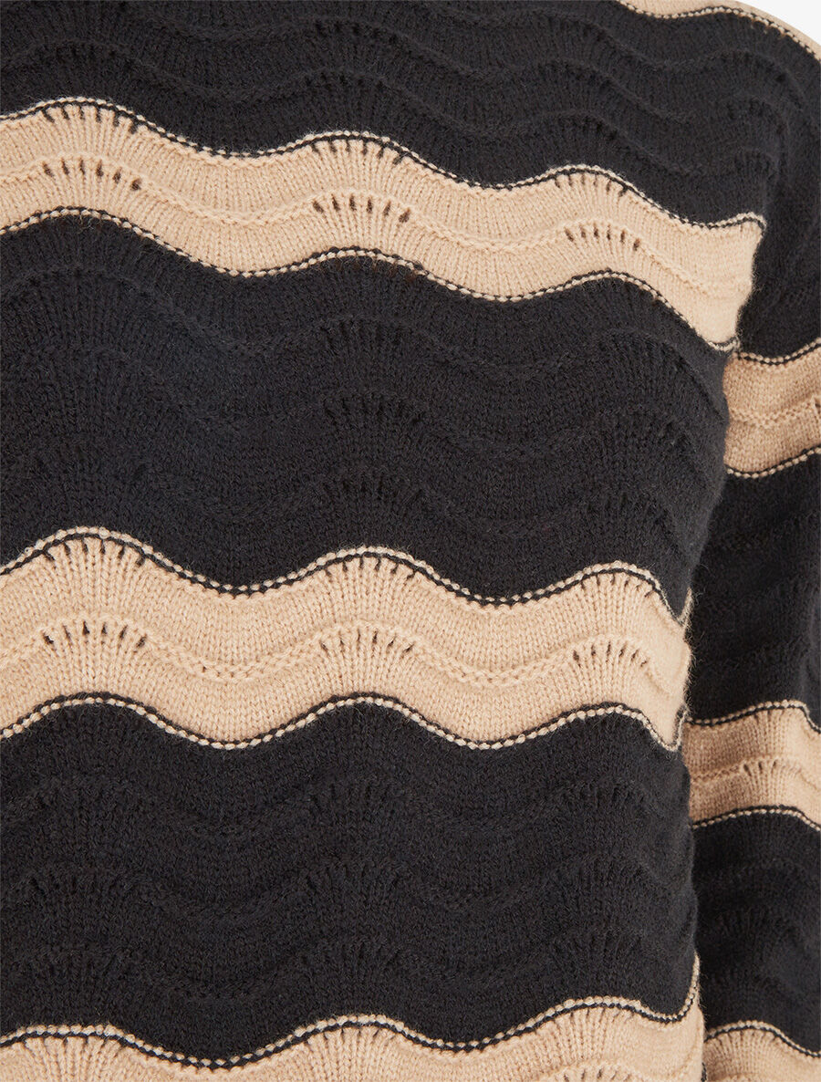 Pull droit col montant motif zigzag - Noir/beige - 3