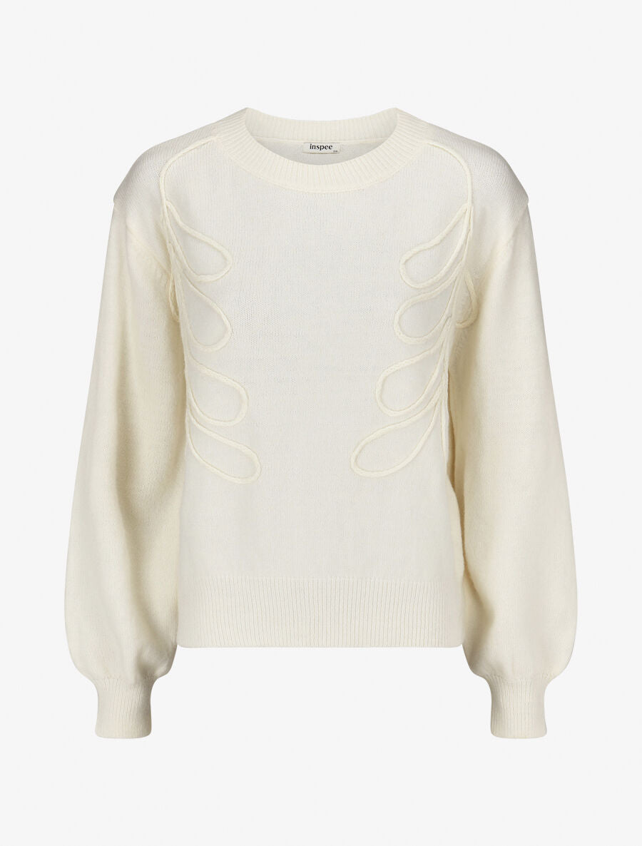 Pull brodé uni - Crème - 1
