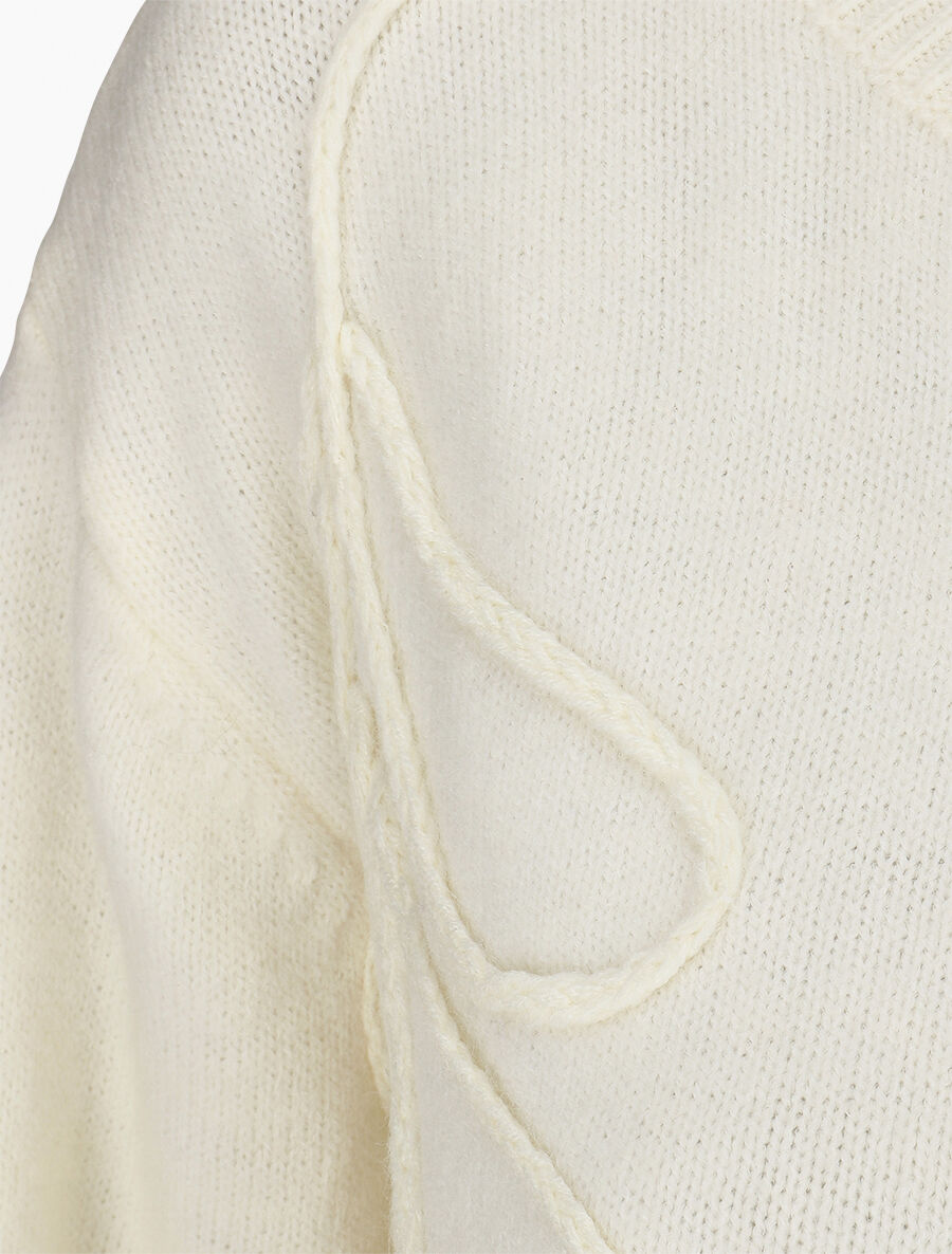 Pull brodé uni - Crème - 3