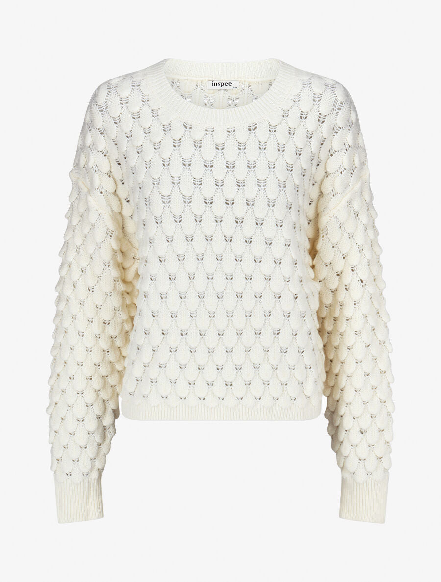 Pull en maille uni texturé - Crème - 4