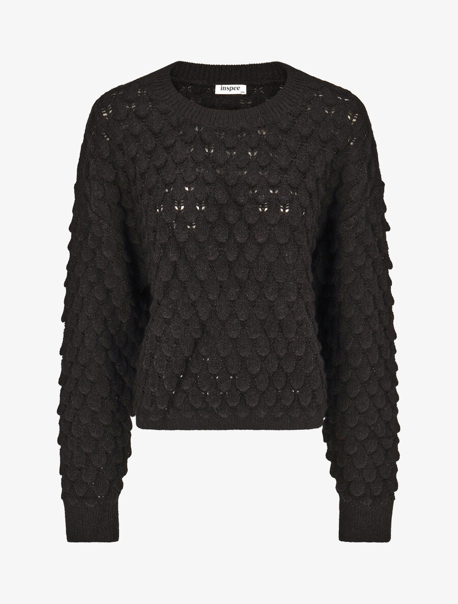 Pull en maille uni texturé - Noir - 4