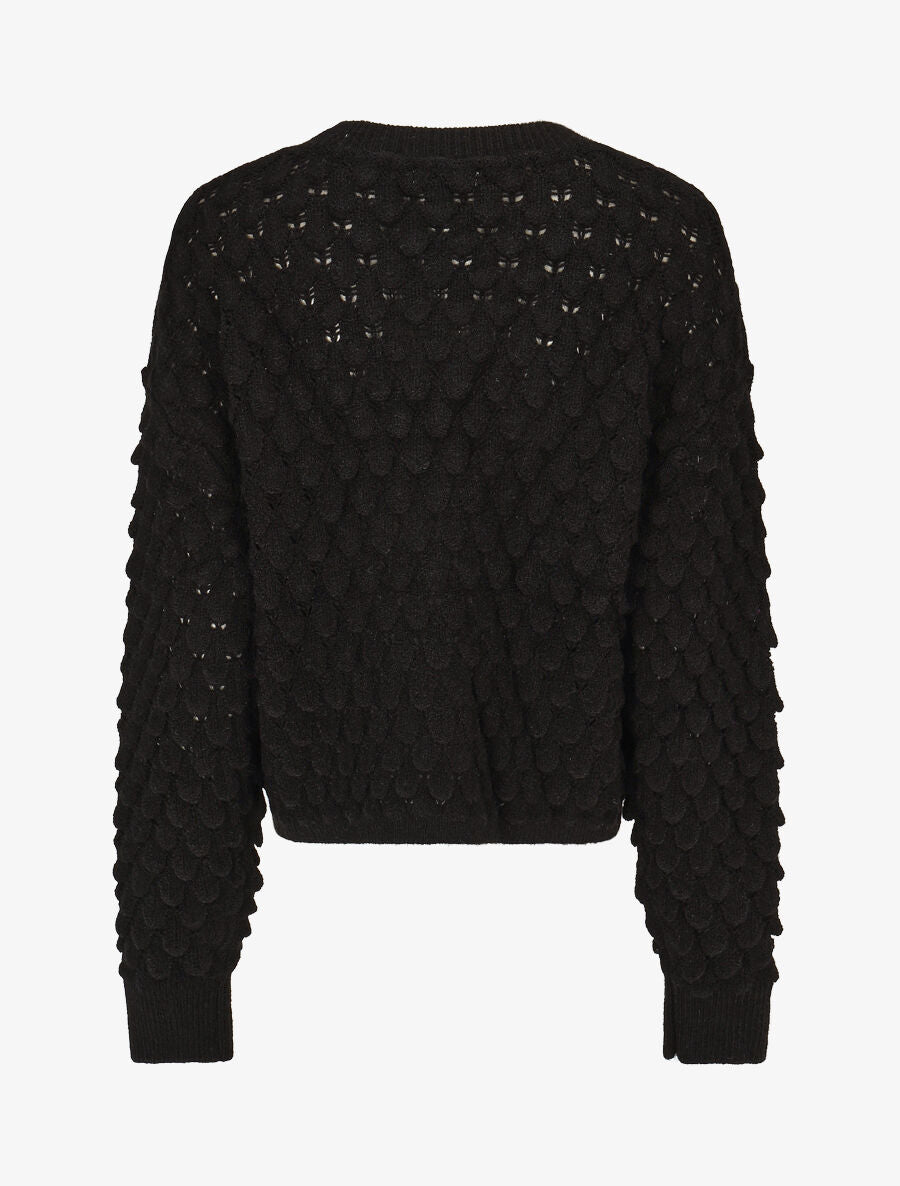 Pull en maille uni texturé - Noir - 2