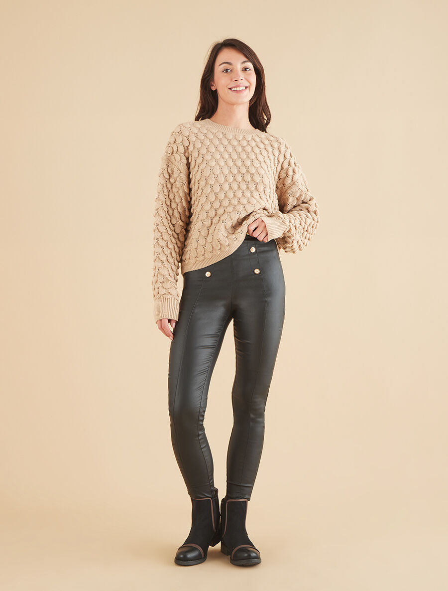 Pull en maille uni texturé - Beige - 4