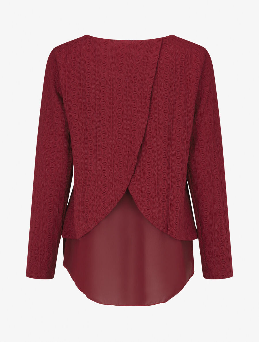 Pull bi matière uni - Bordeaux - 2