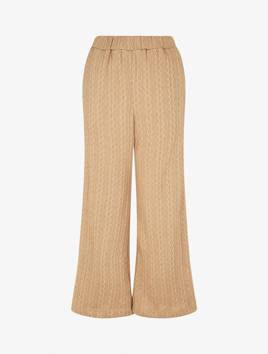 Pantalon fluide uni texturé - Taupe - 1