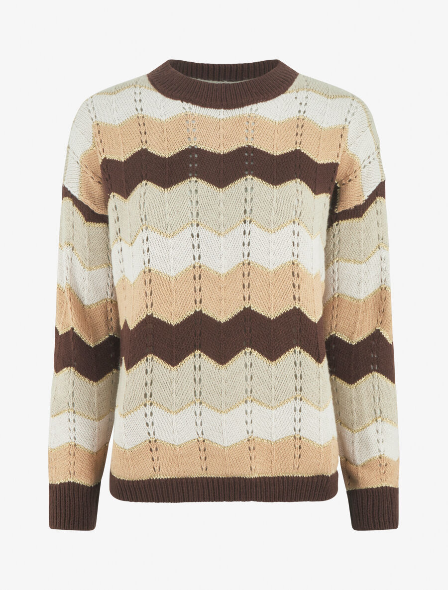 Pull à imprimé zigzag irisé - Marron - 5