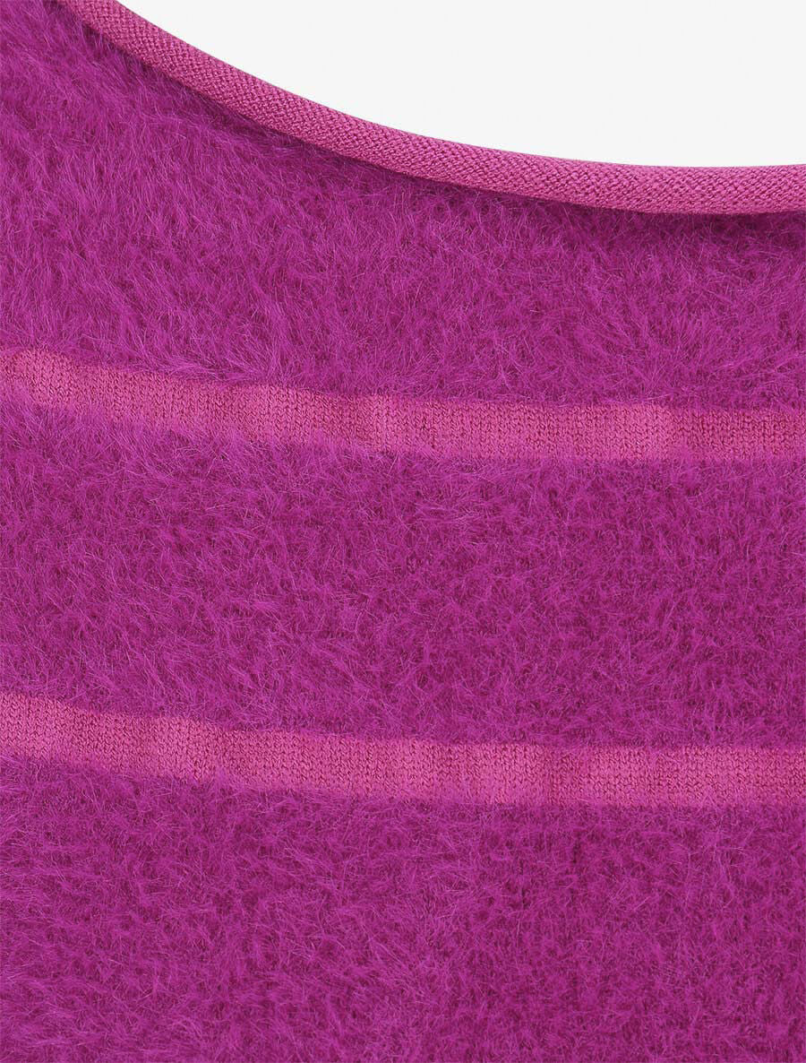 Pull fluffy à bords côtelés - Fushia - 3