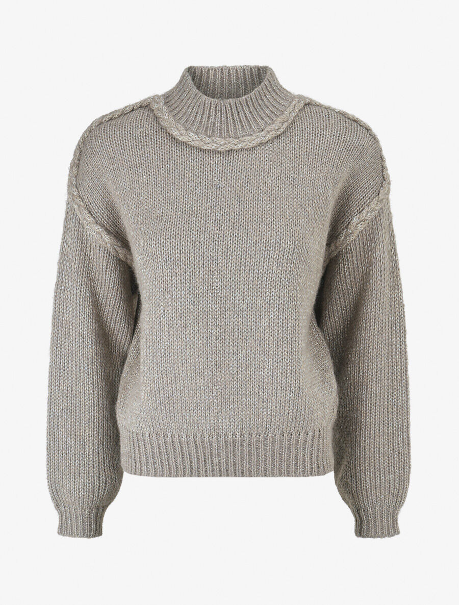 Pull uni irisé à col rond - Gris - 1