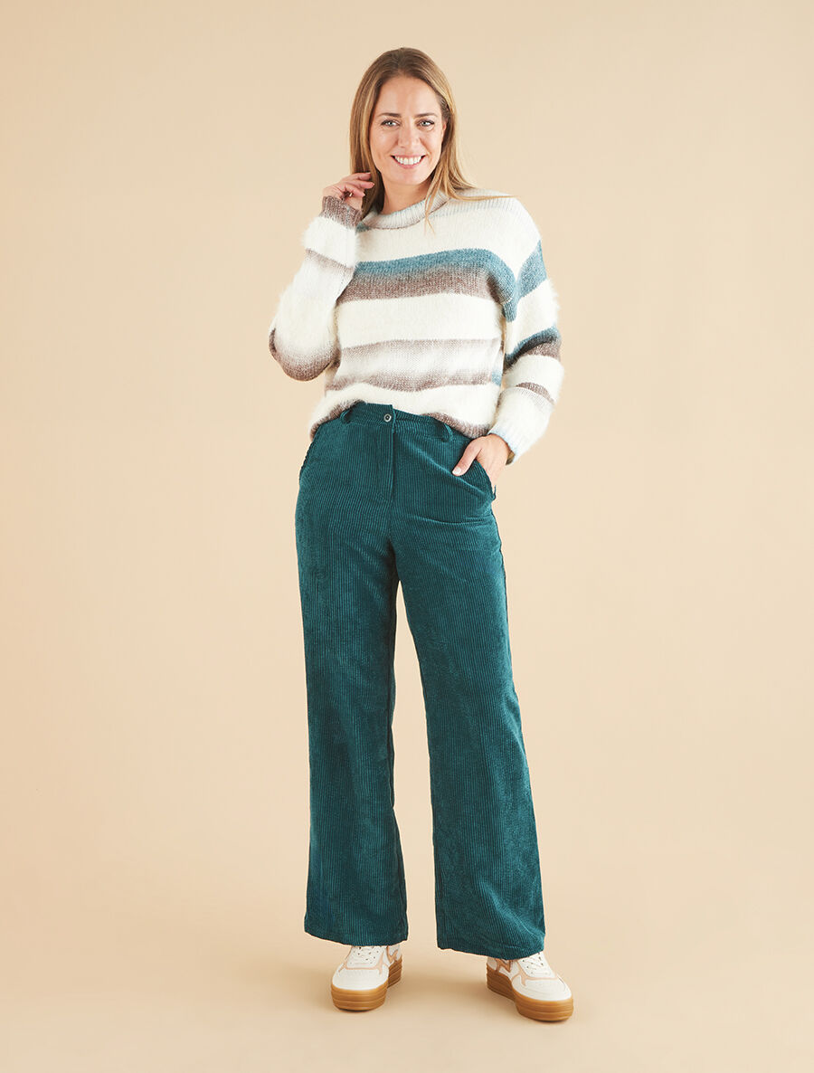 Pull duveteux rayé - Bleu canard - 4