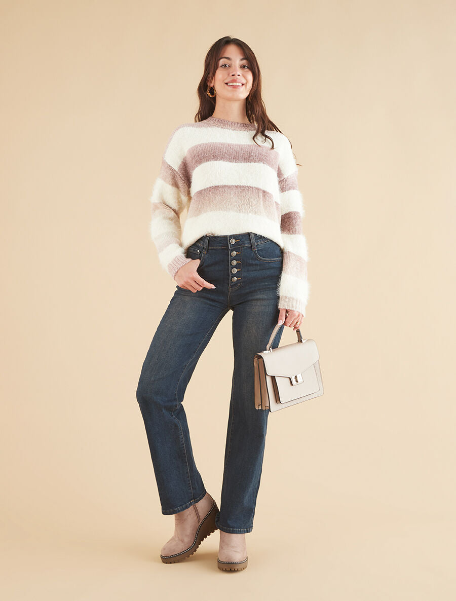 Pull duveteux rayé - Rose - 4
