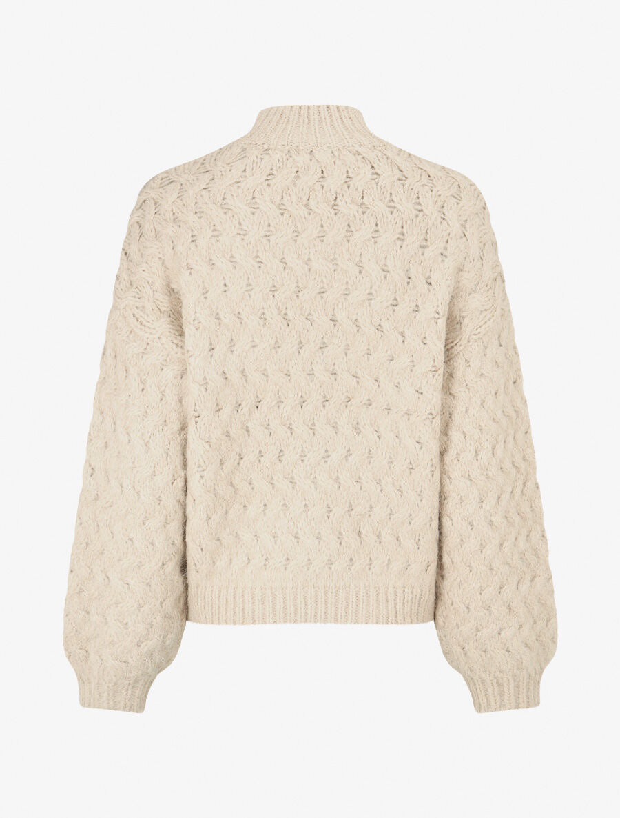 Pull uni en maille à col montant - Beige - 2