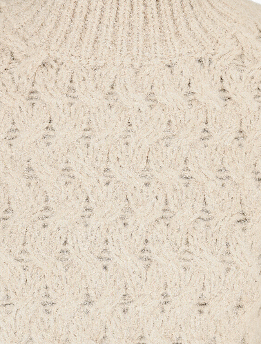 Pull uni en maille à col montant - Beige - 3