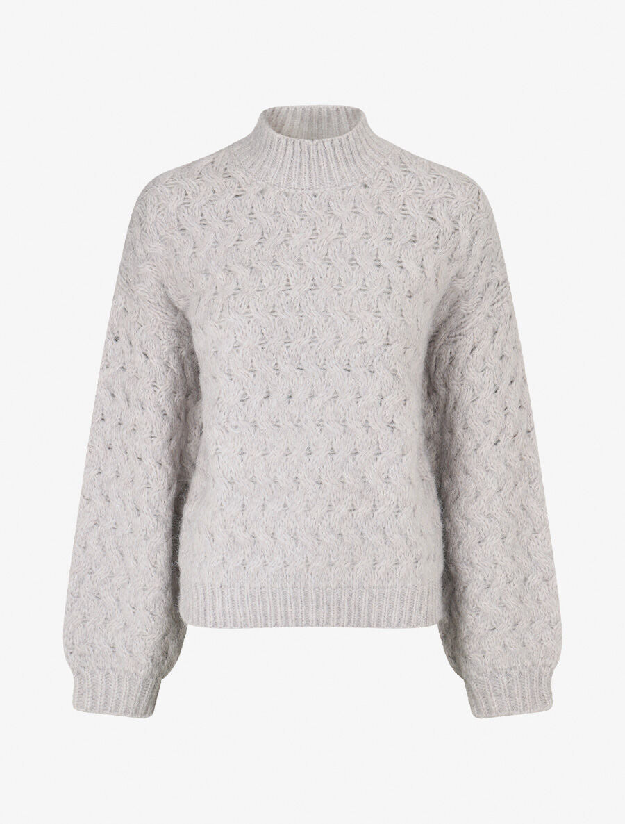 Pull uni en maille à col montant - Gris - 1