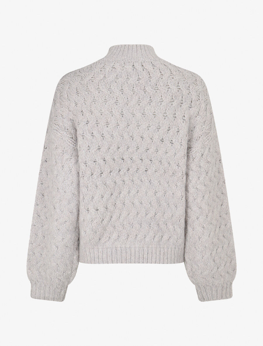Pull uni en maille à col montant - Gris - 2