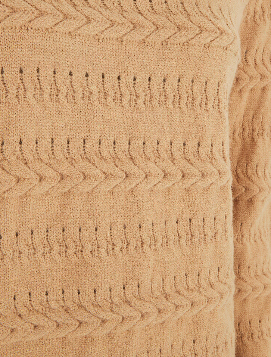 Pull uni en maille à motif tressé - Camel - 3