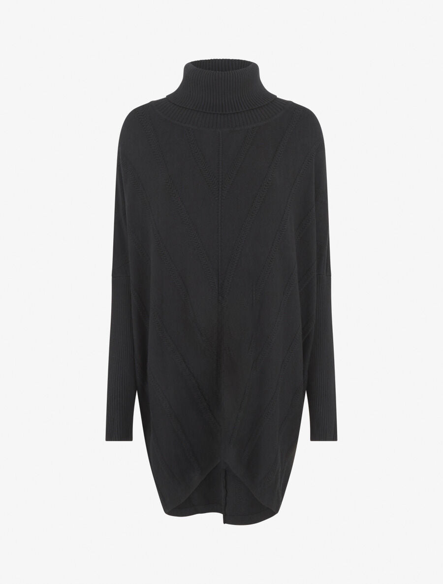 Pull long uni à col roulé - Noir - 4