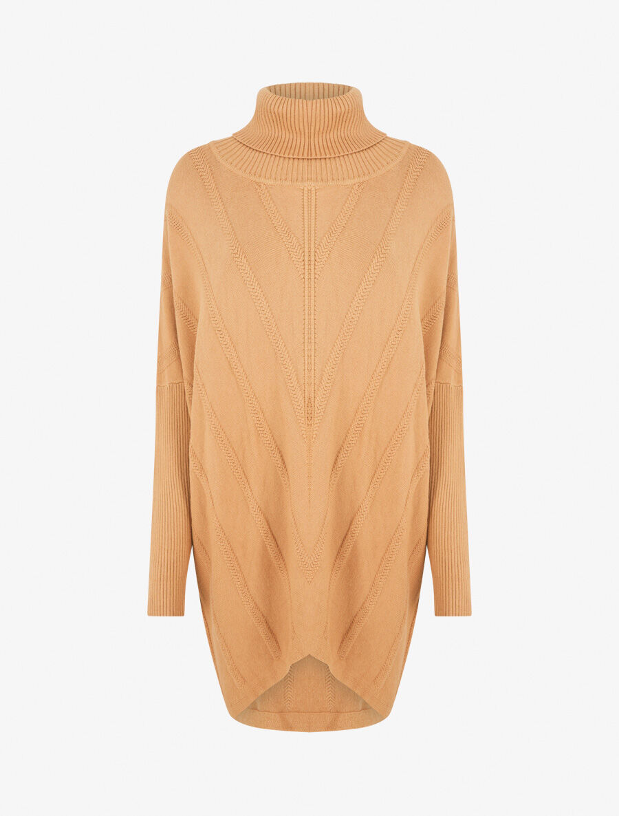 Pull long uni à col roulé - Camel - 1