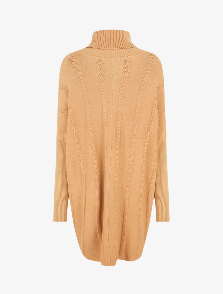 Pull long uni à col roulé - Camel - 2