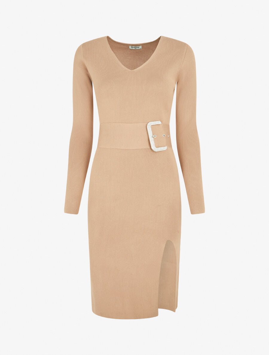 Robe pull à ceinture strassé trompe-l&