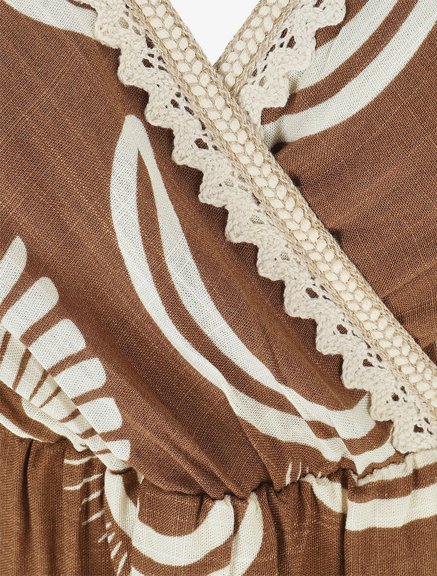 Robe longue à fines bretelles imprimé fantaisie - Marron - 3