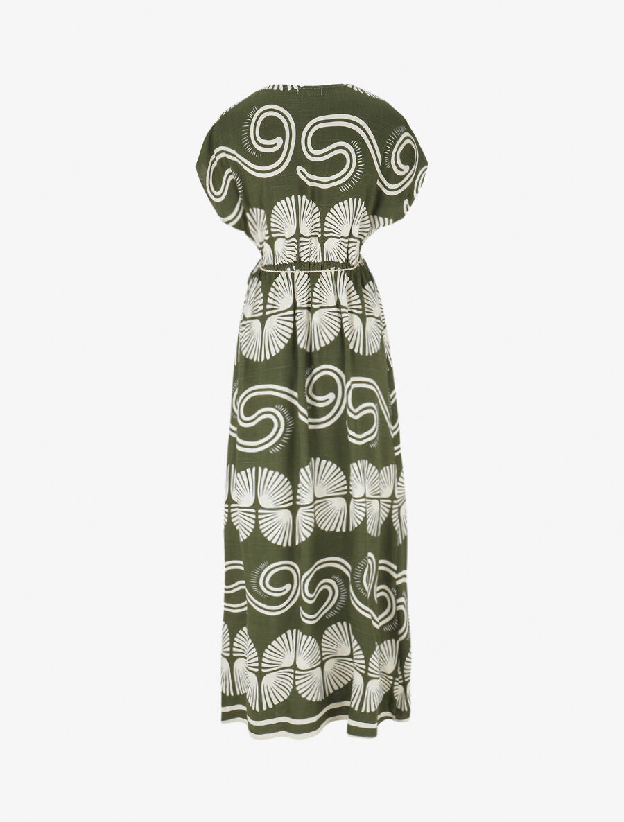 Robe longue à manches courtes imprimé fantaisie - Kaki - 2
