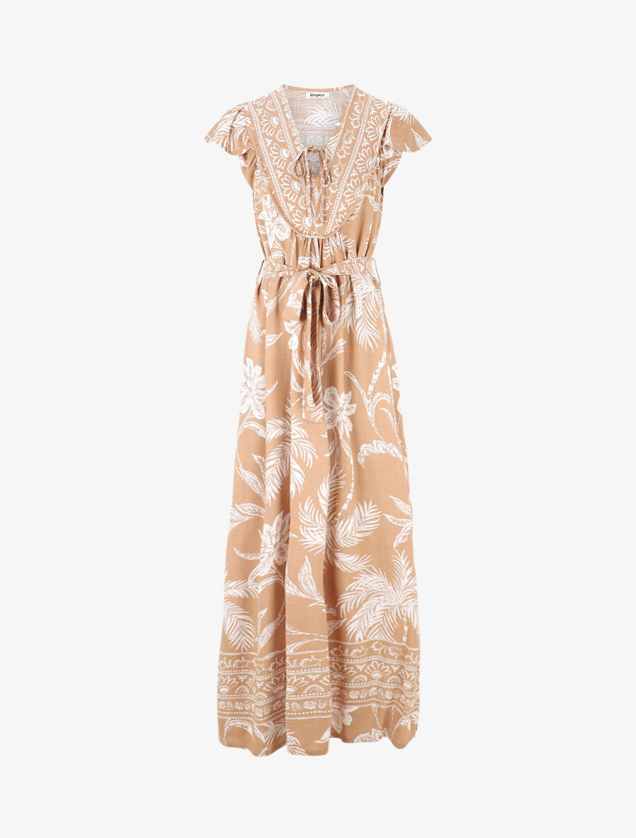 Robe longue imprimé tropical - Beige - 4