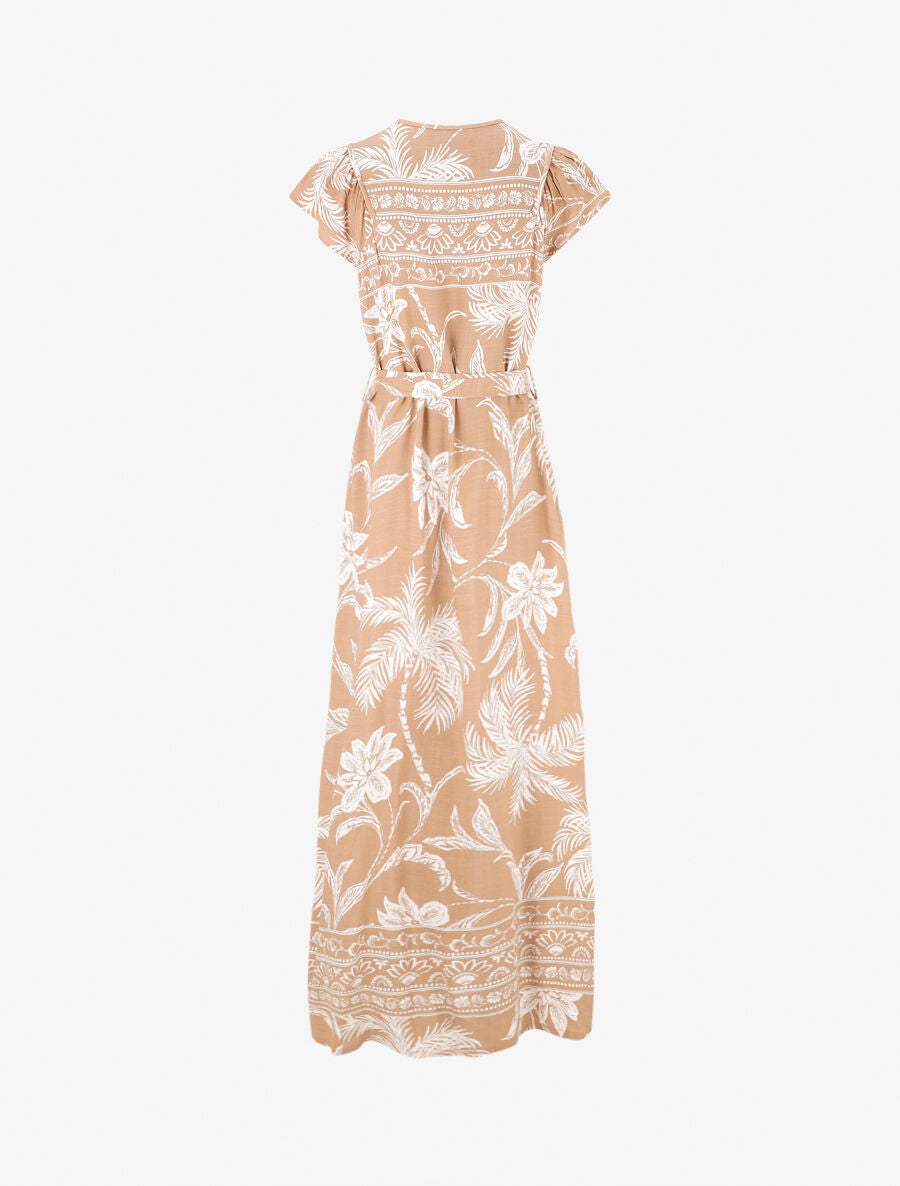 Robe longue imprimé tropical - Beige - 2