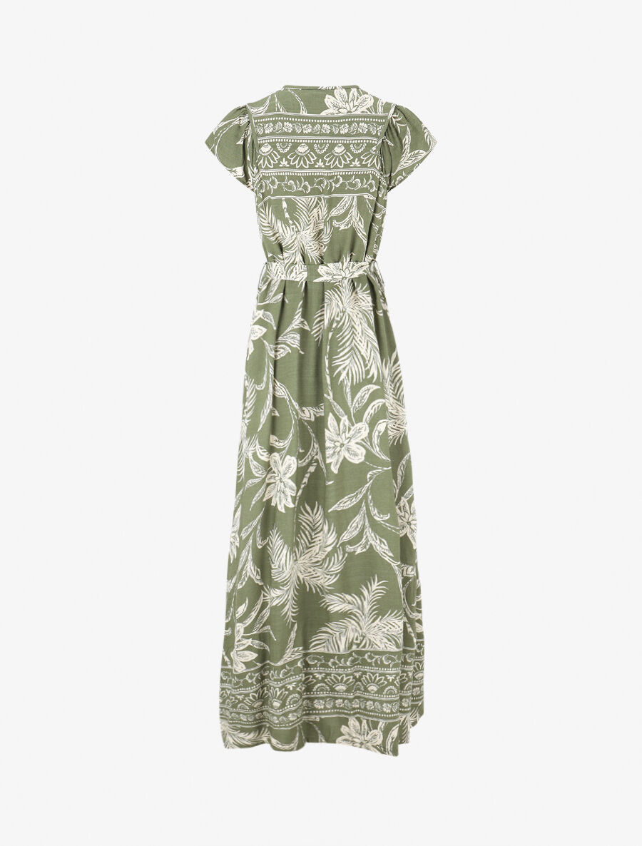 Robe longue imprimé tropical - Vert olive - 2