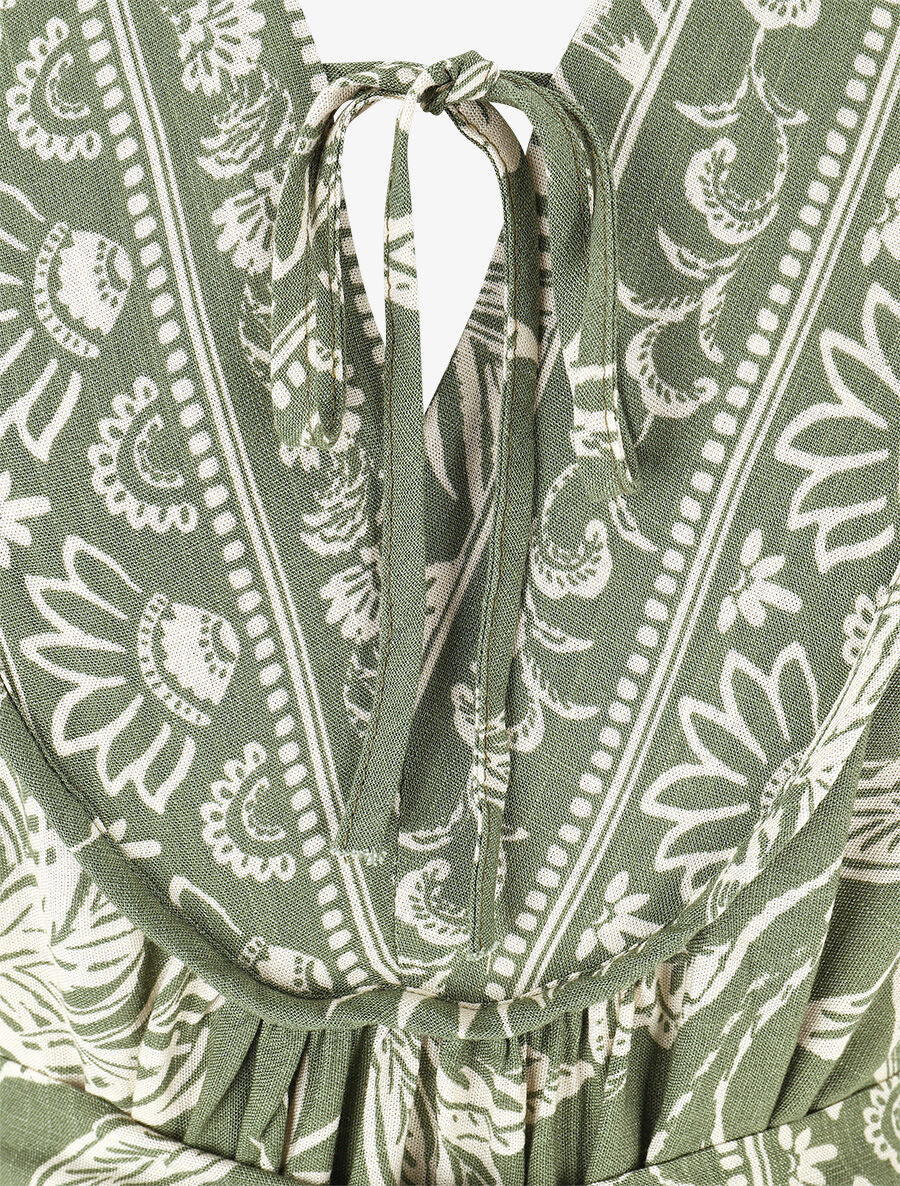 Robe longue imprimé tropical - Vert olive - 3