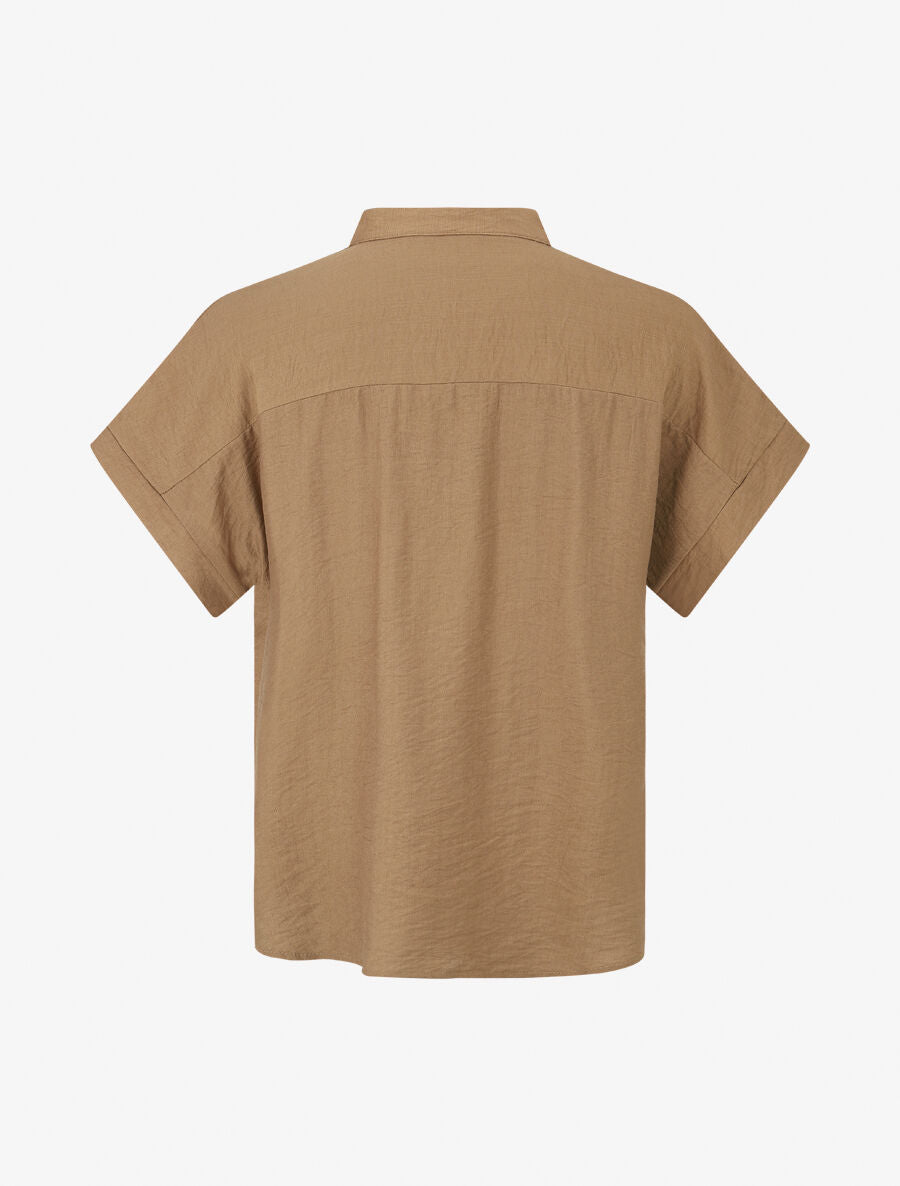 Chemise manches courtes à empiècements en crochet - Marron - 2
