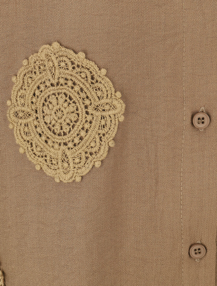 Chemise manches courtes à empiècements en crochet - Marron - 3