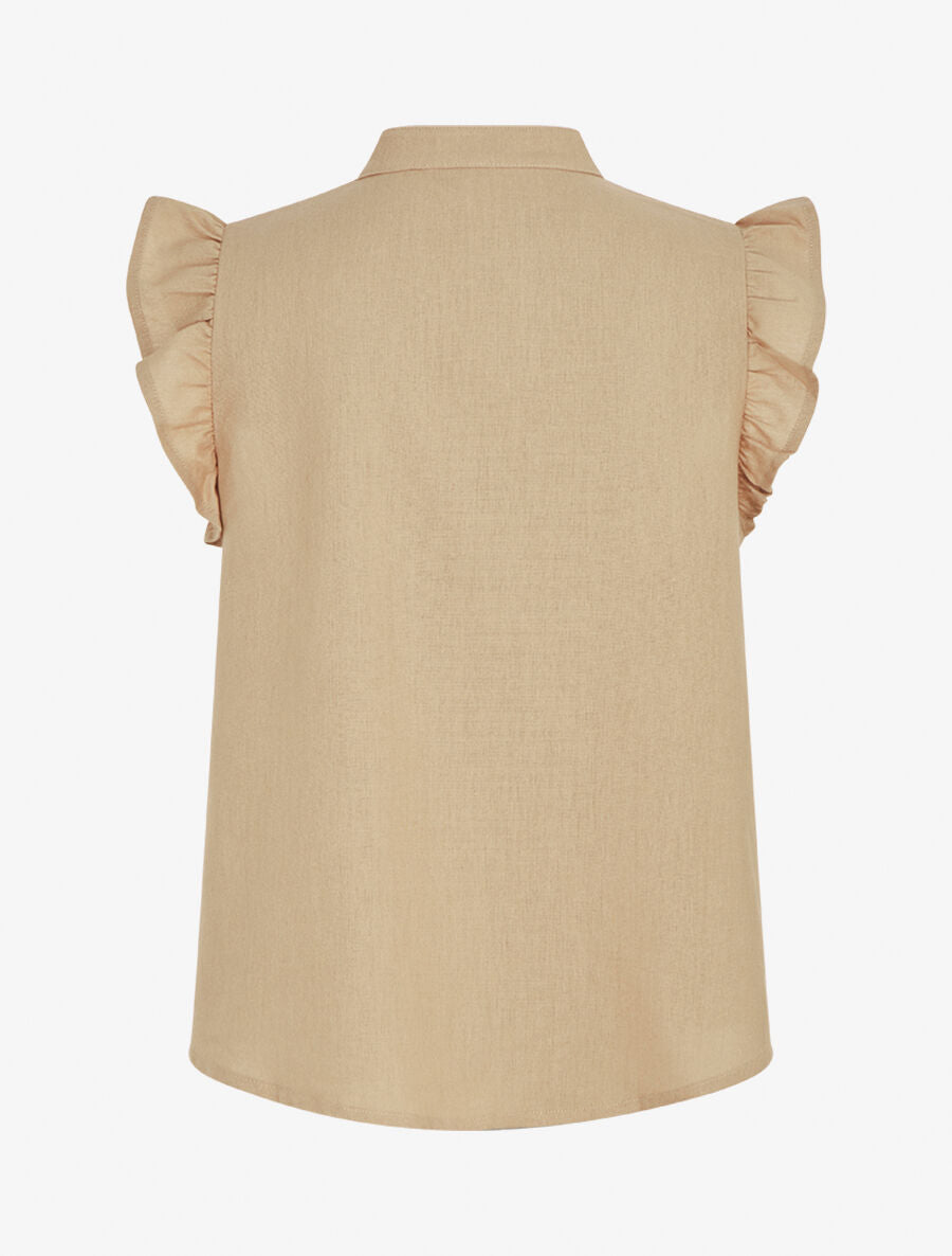 Blouse brodée sans manches à épaules volantées - Beige - 2