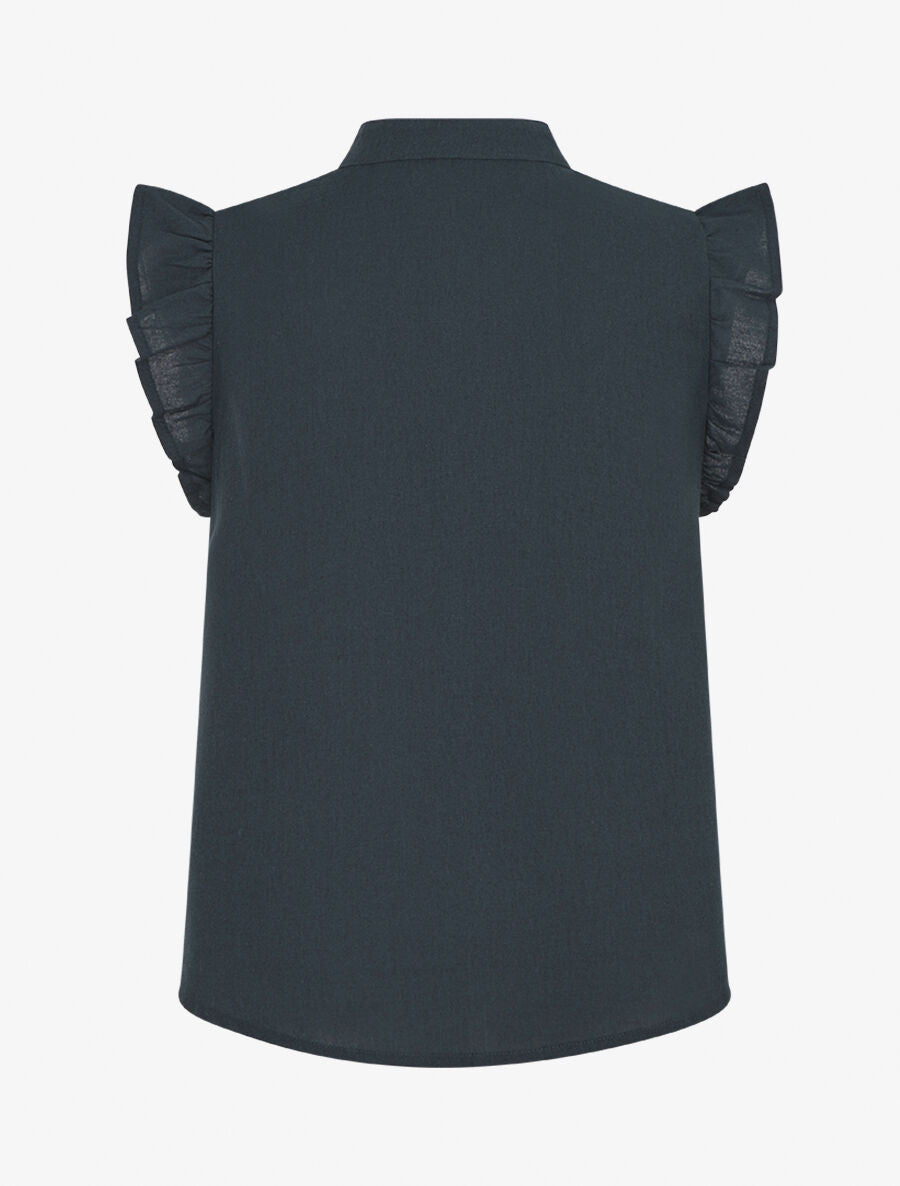 Blouse brodée sans manches à épaules volantées - Bleu pétrole - 2